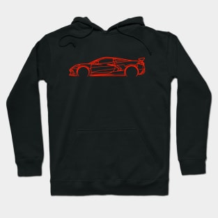 Torch Red C8 Corvette Racecar Side Silhouette Outline Torch Red Supercar Sports car Racing car Hoodie